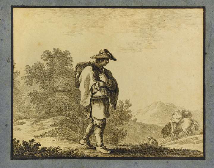 A Peasant Walking Through a Landscape
